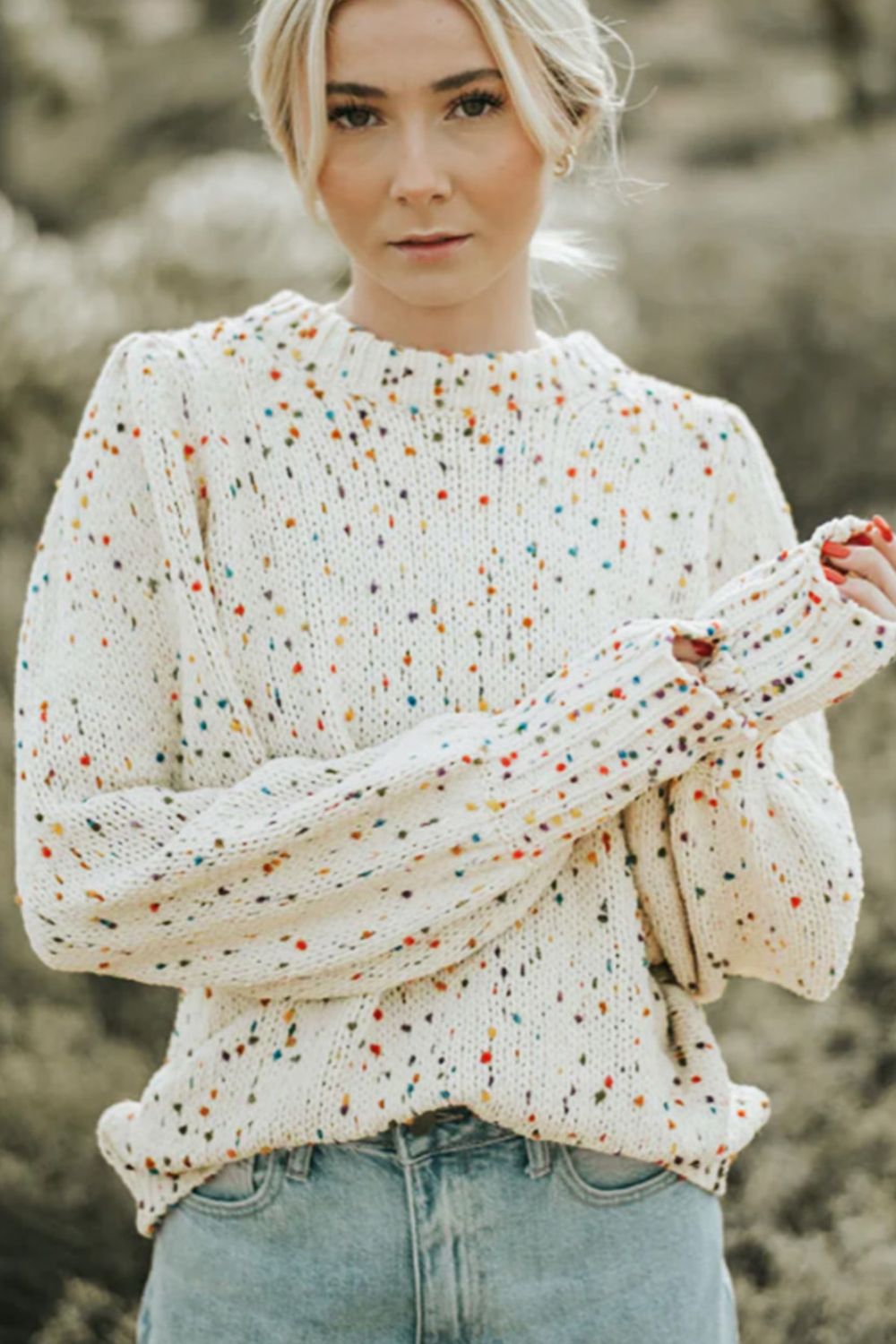 Confetti Round Neck Long Sleeve Sweater