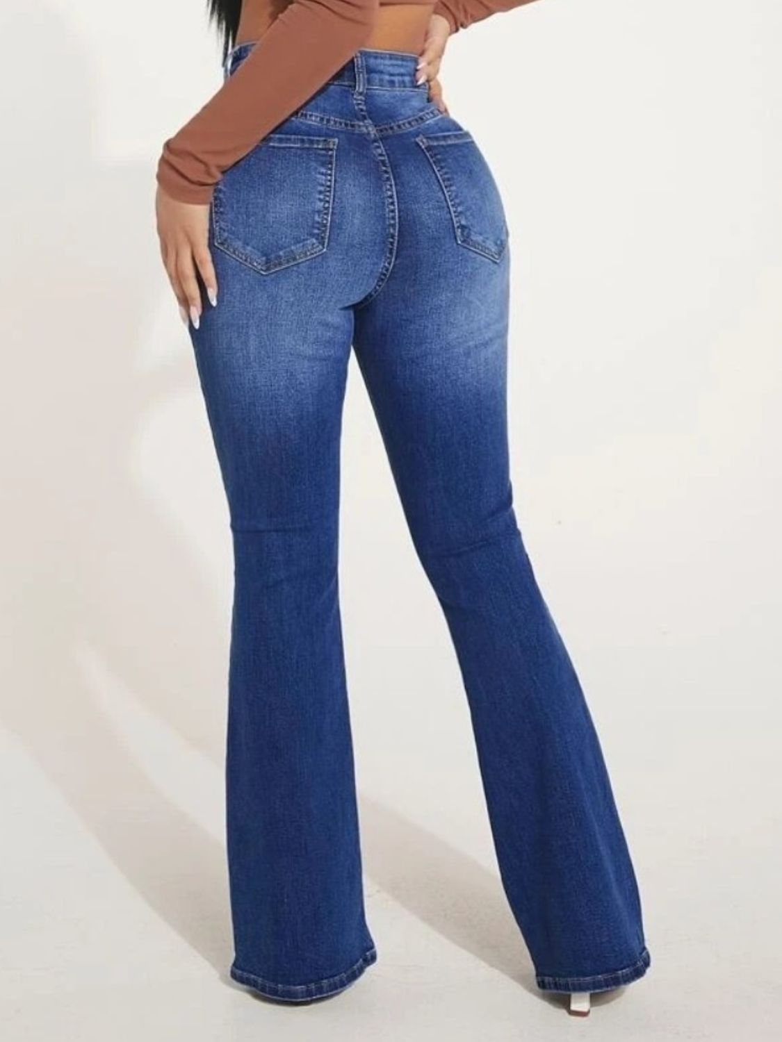 Button Fly Bootcut Jeans with Pockets