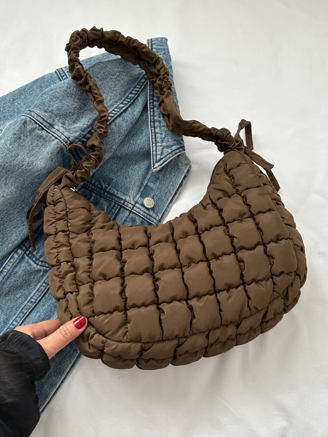 Bubble Texture Ruched Strap Quilted Shoulder Bag