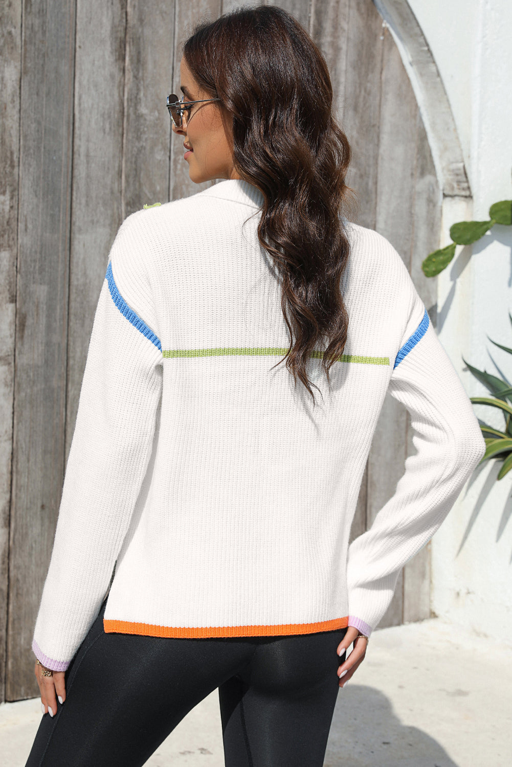 Contrast Half Zip Drop Shoulder Sweater