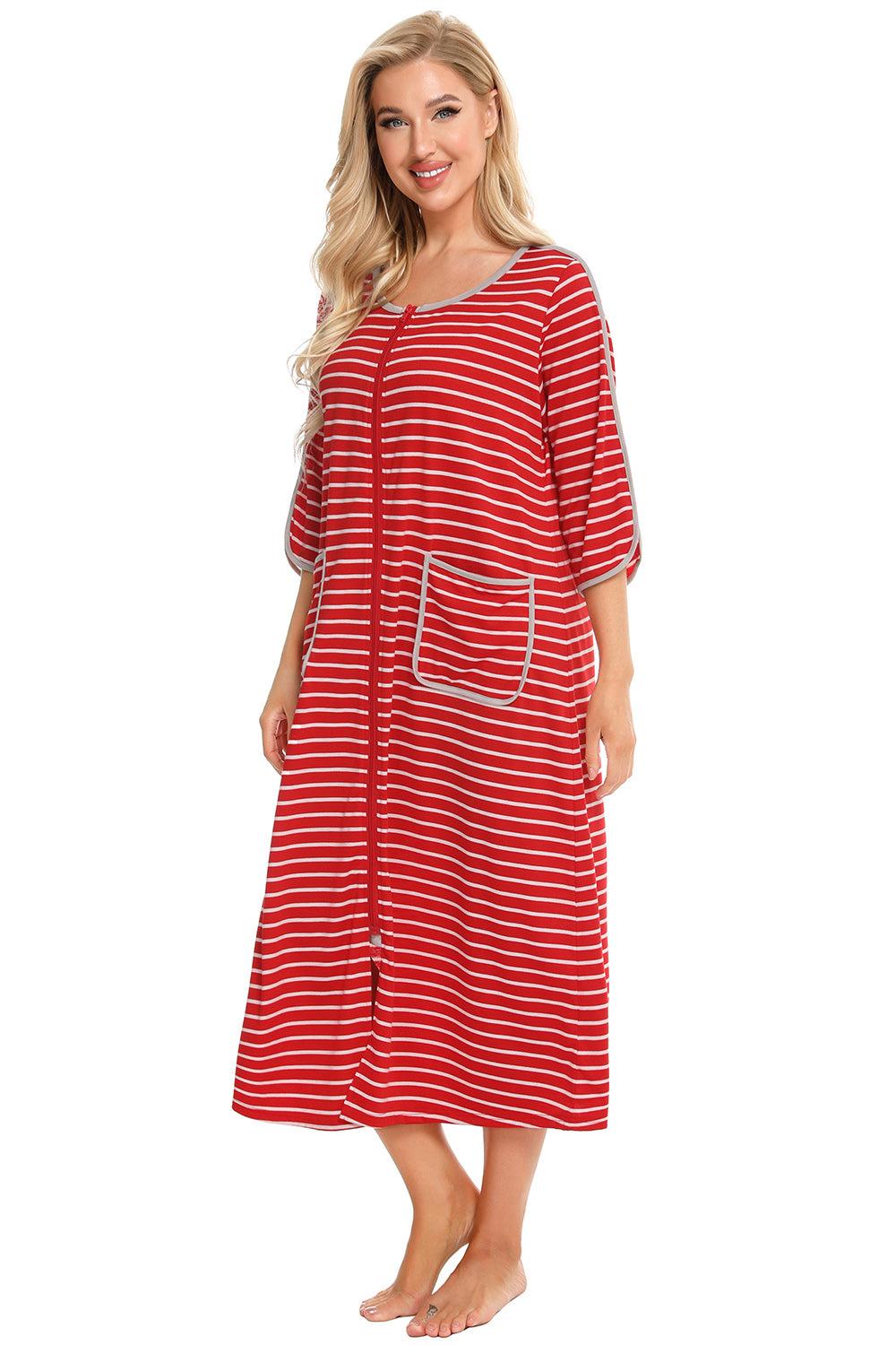 Round Neck Three-Quarter Sleeve Midi Night Dress