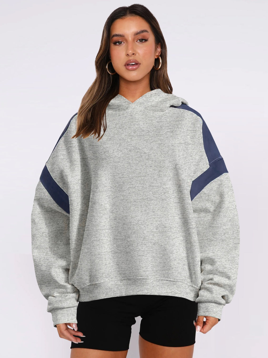 Contrast Dropped Shoulder Long Sleeve Hoodie