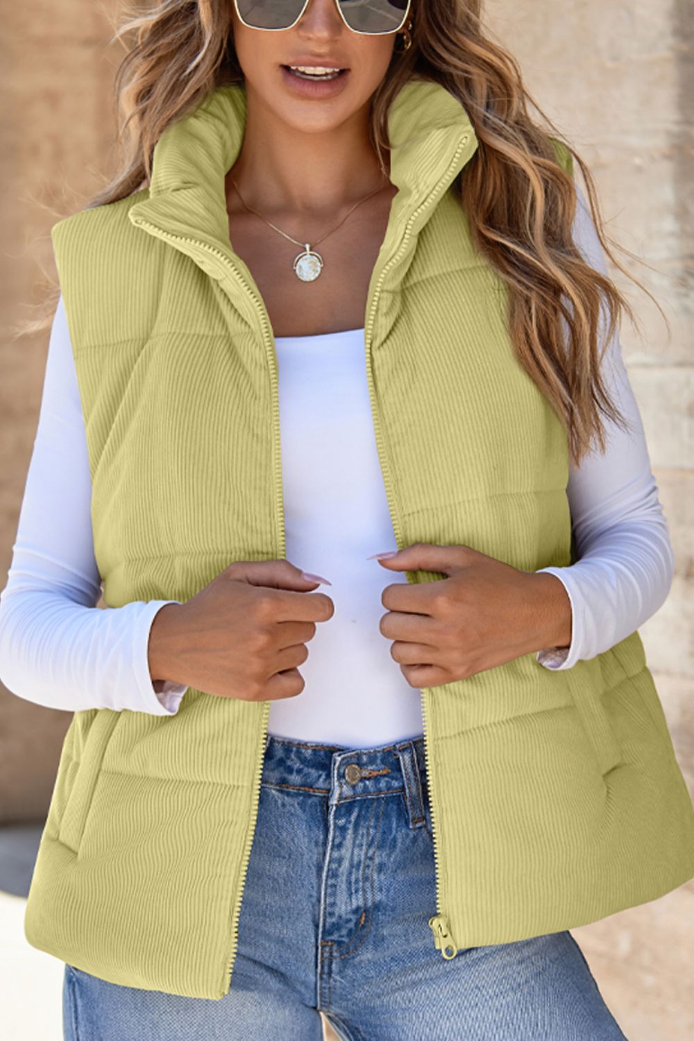 Zip Up Turtleneck Vest Coat