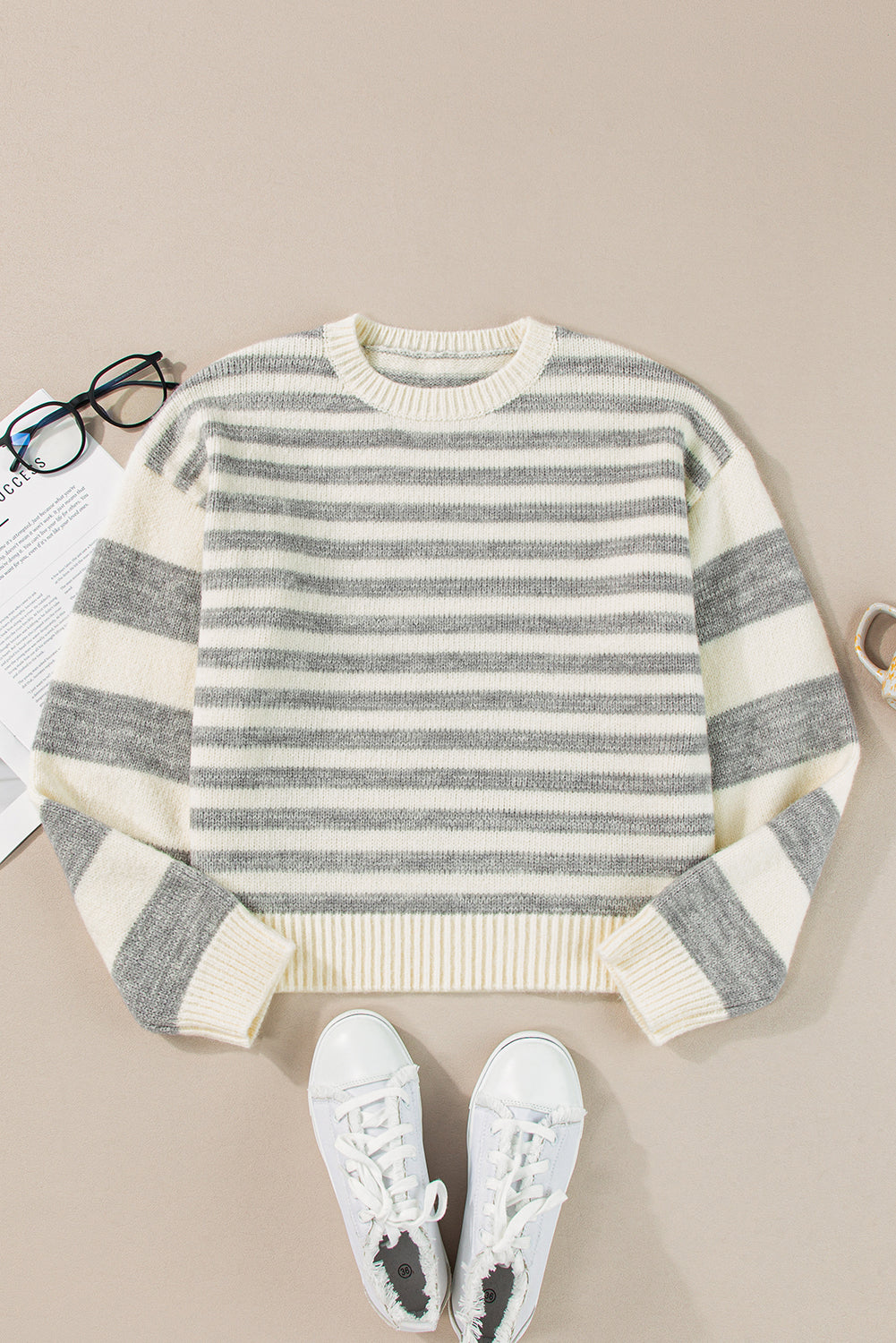 Striped Round Neck Dropped Shoulder Sweater