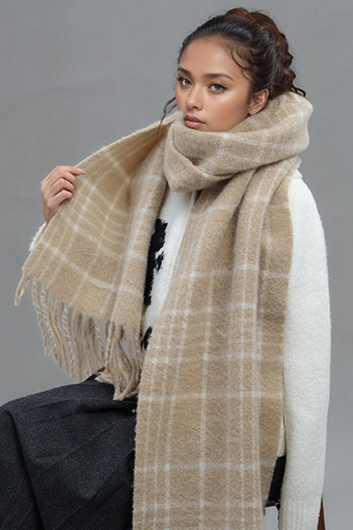 Fringe Plaid Thermal Scarf