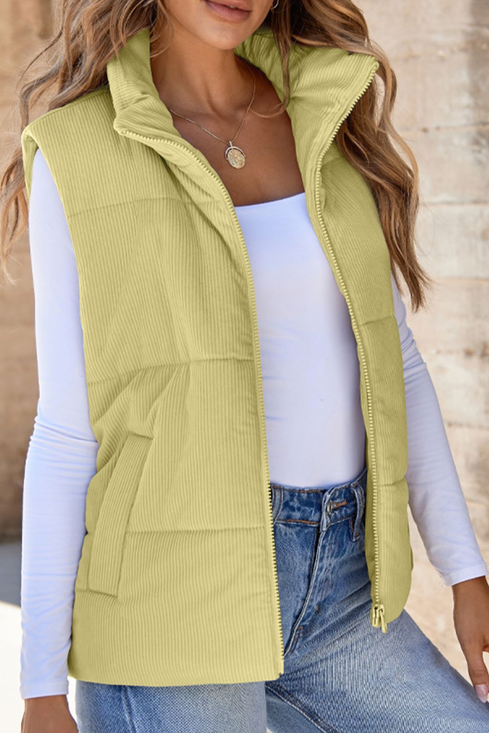 Zip Up Turtleneck Vest Coat