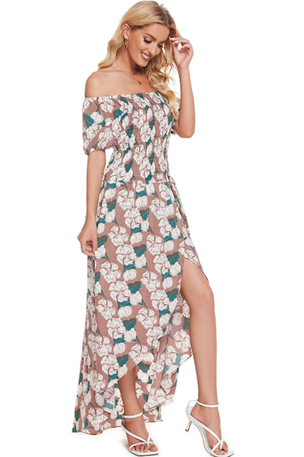 Floral Off-Shoulder Slit Maxi Dress