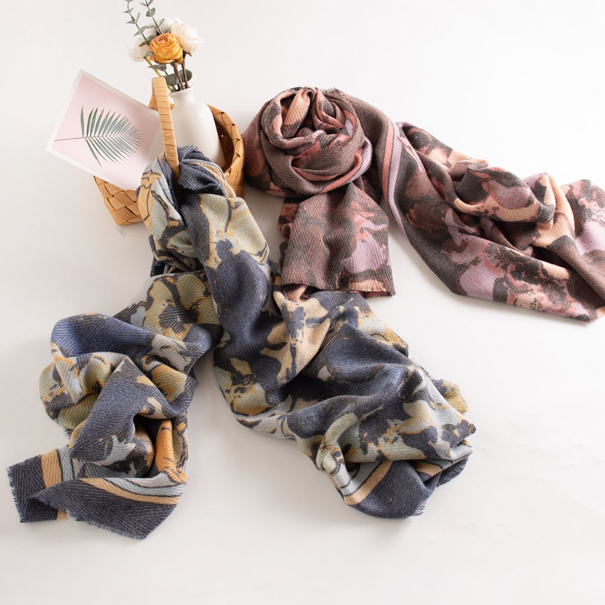 Printed Raw Hem Polyester Scarf