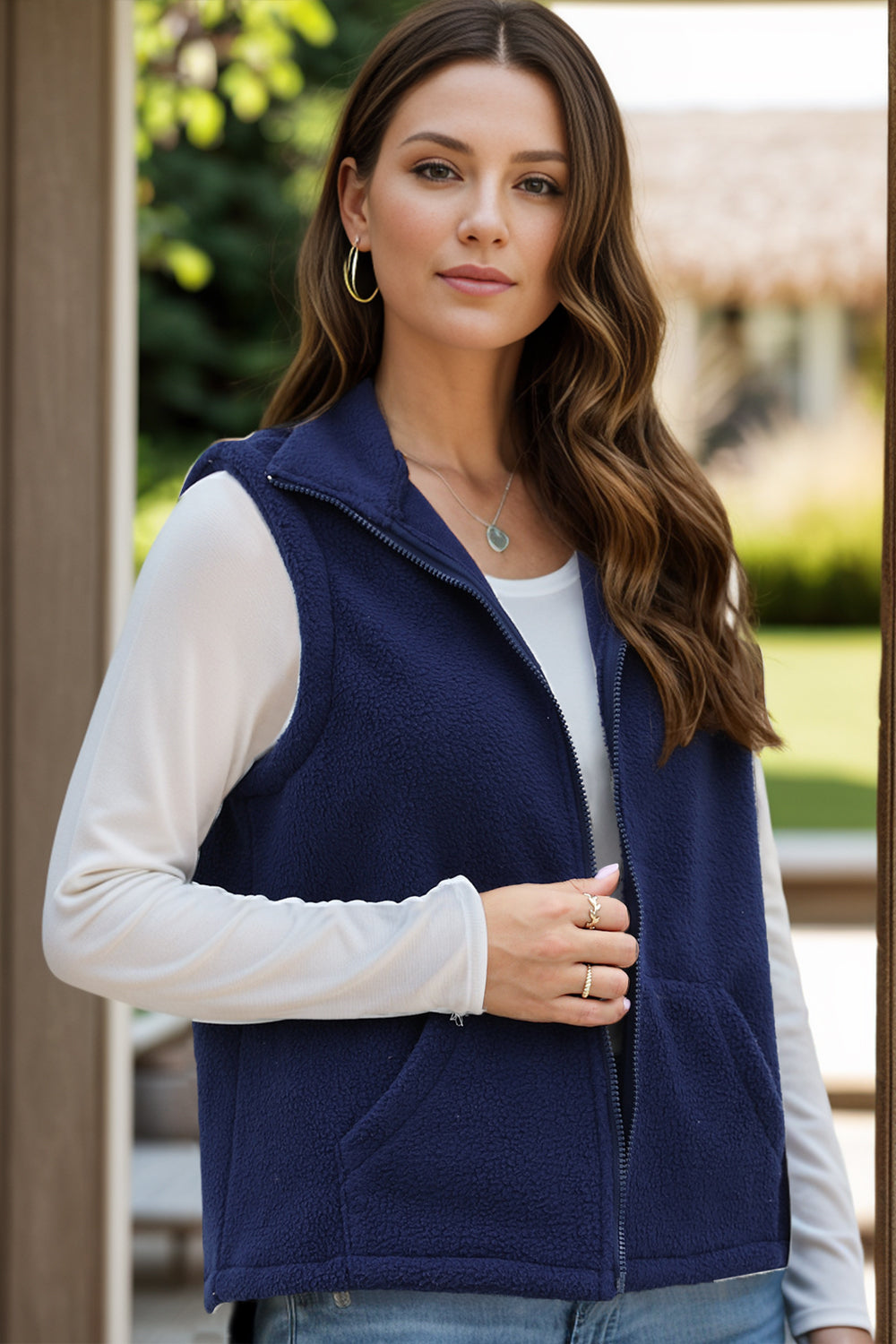 Zip Up Vest Coat with Pockets