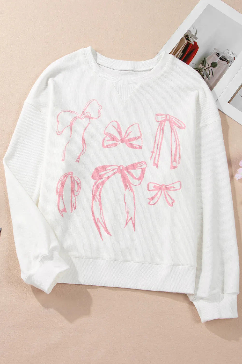 Bow Round Neck Long Sleeve Sweatshirt