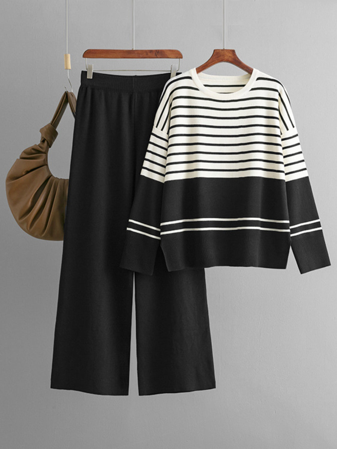 Basic Bae Striped Round Neck Long Sleeve Top and Pants Sweater Set