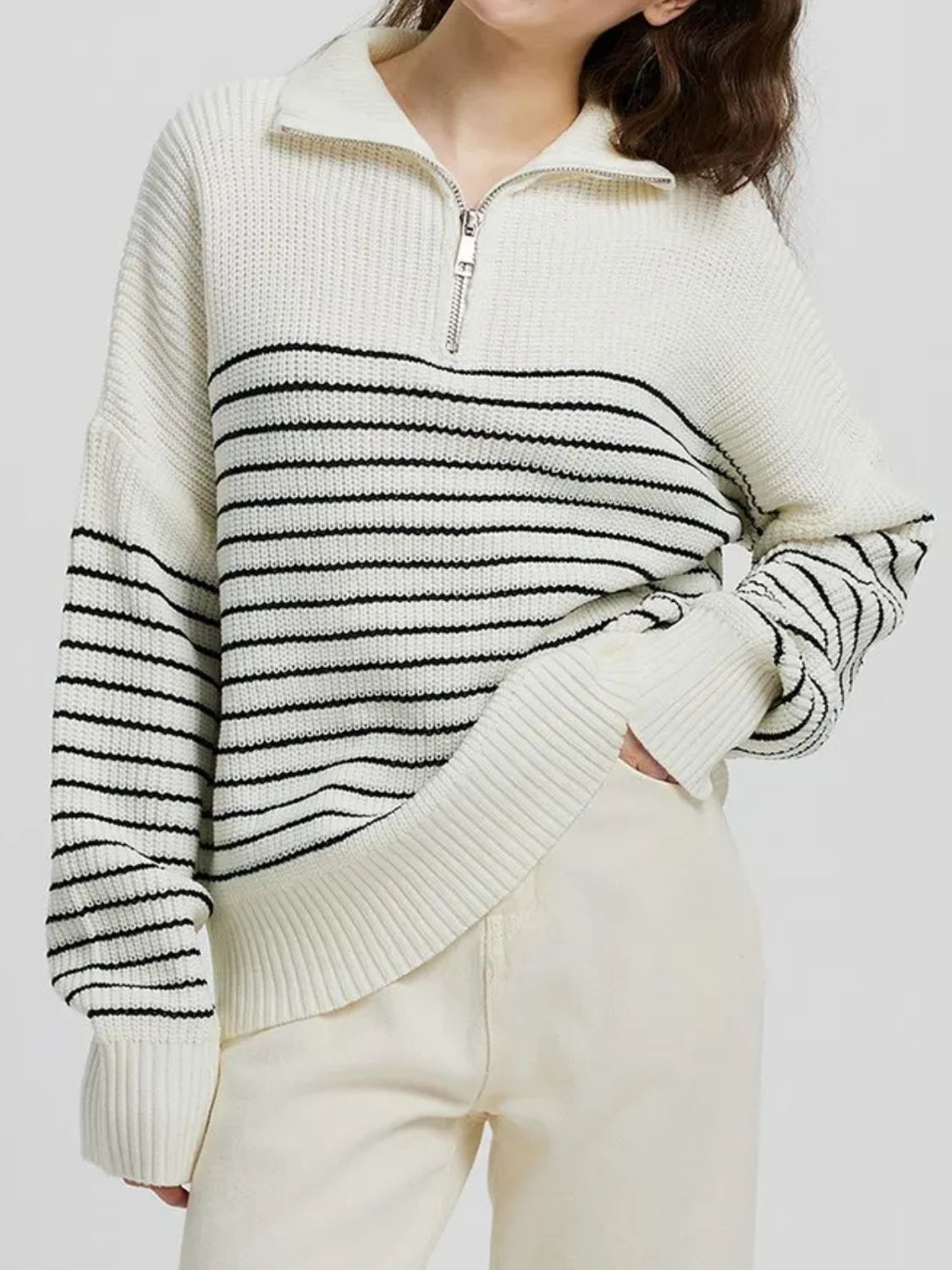 Striped Half Zip Long Sleeve Sweater