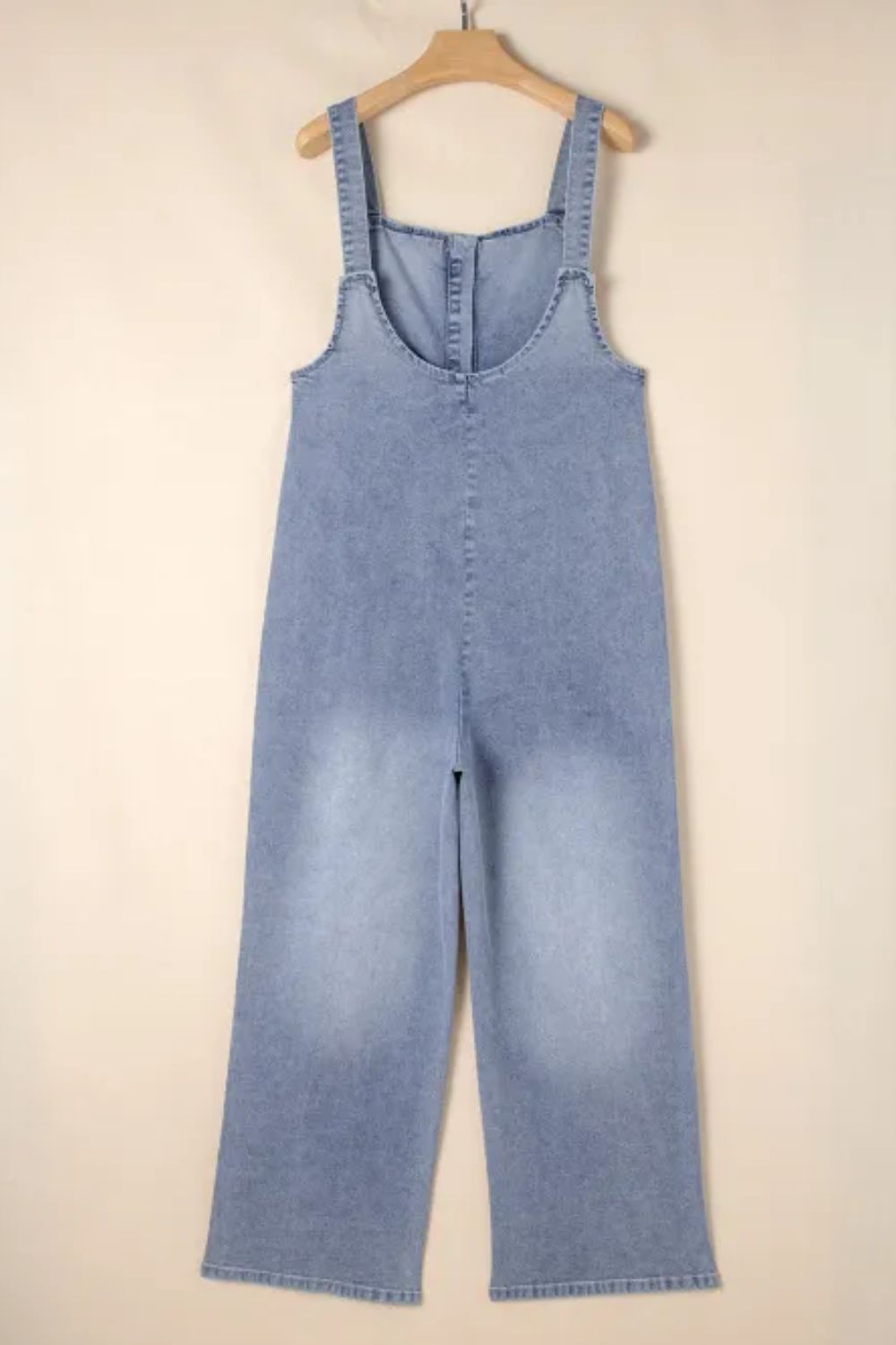 Wide Strap Denim Overalls with Pockets